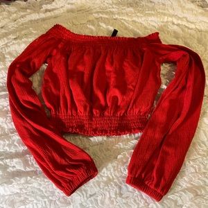 Cropped off the shoulder red long sleeve top